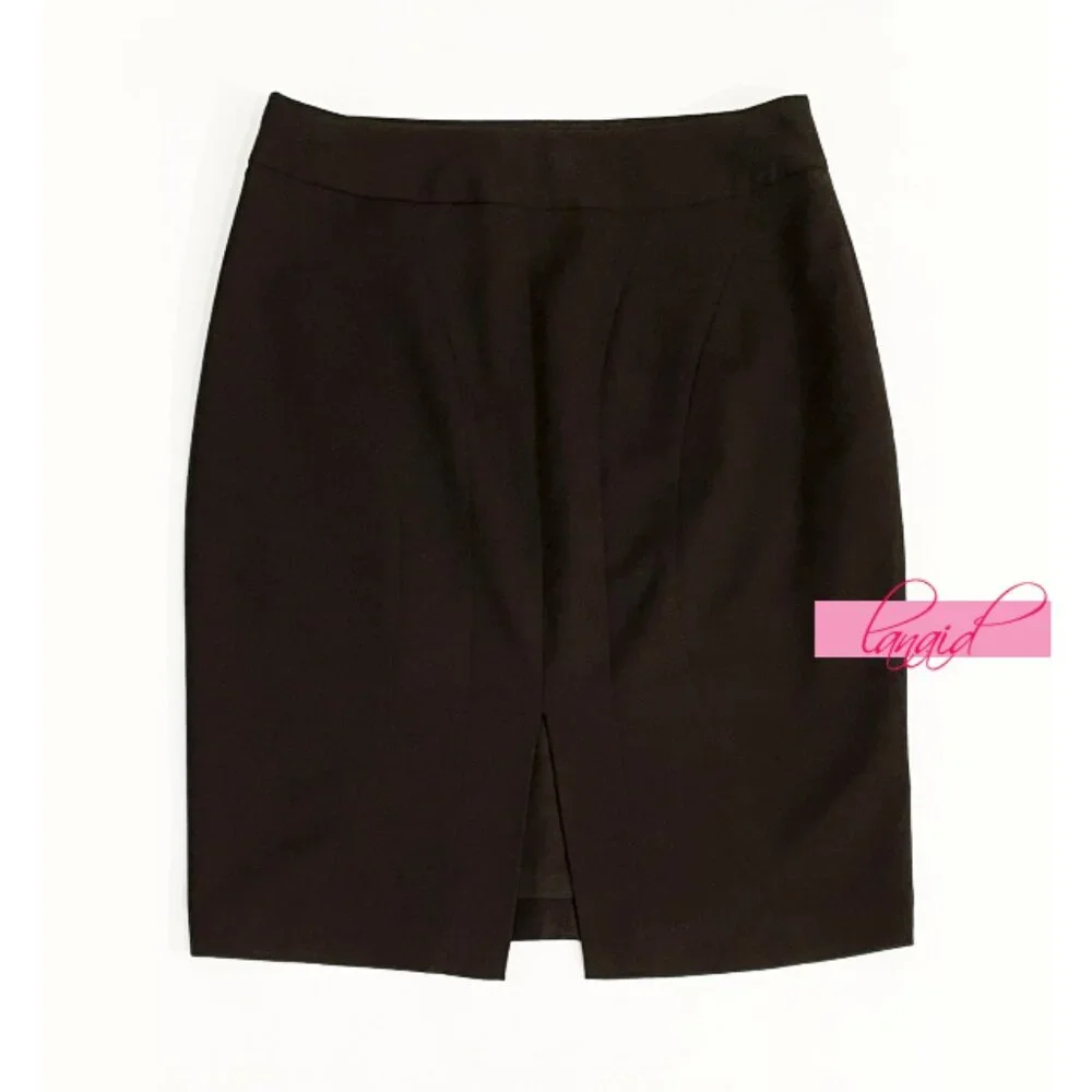 Limited Dark Chocolate Brown Seamed Back Slit Knee Pencil Lined Skirt Career 2